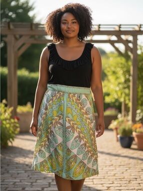 Maggy London Style Black Aqua Lime Print Shift Dress Size 14